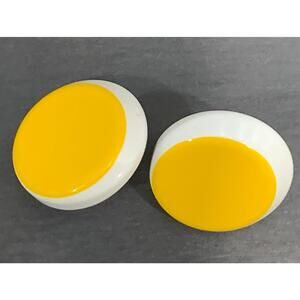 Vintage 60s Mod Yellow and White Egg Yolk Acrylic Earrings